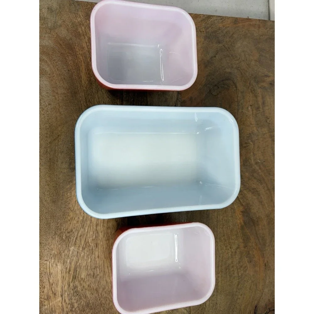 Pyrex Primary Colors 3 Pc Refrigerator Dishes 501 502 Vintage No Lids Red Blue